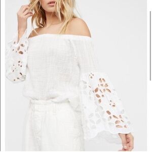 Free People One Santorini Lace Bell Sleeve Top Small